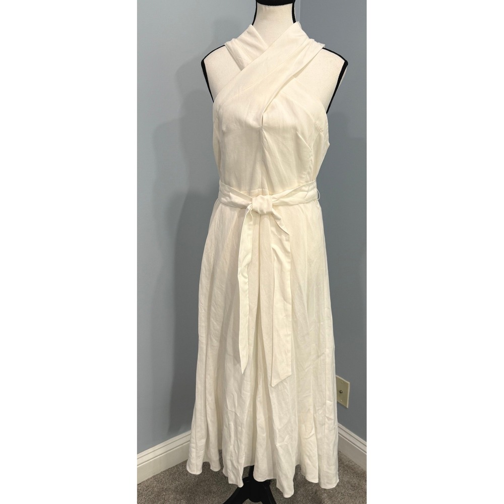 NWT Karen Millen x Lydia Millen Petite Linen Midi‎ Dress Ivory Size 8 Quiet Lux